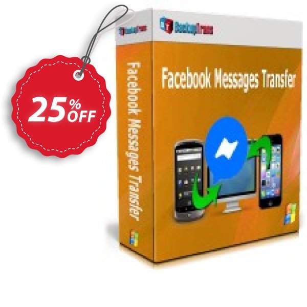 Backuptrans Facebook Messages Transfer, Business Edition  Coupon, discount 10% OFF Backuptrans Facebook Messages Transfer (Business Edition), verified. Promotion: Special promotions code of Backuptrans Facebook Messages Transfer (Business Edition), tested & approved