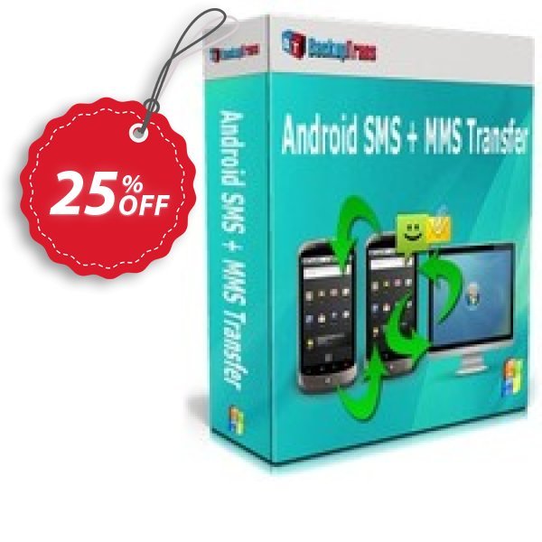 Backuptrans Android SMS + MMS Transfer, Business Edition Coupon, discount Holiday Deals. Promotion: excellent deals code of Backuptrans Android SMS + MMS Transfer (Business Edition) 2024