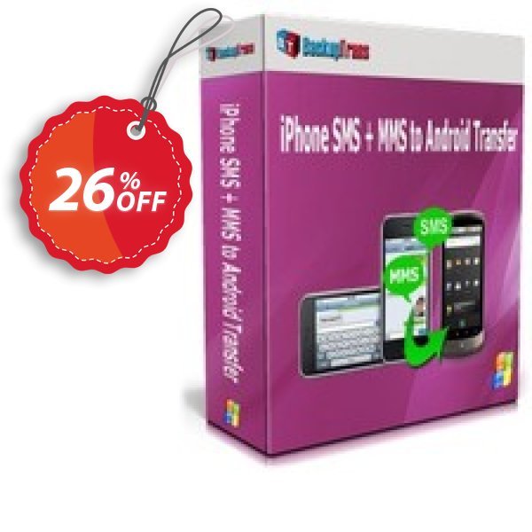 Backuptrans iPhone SMS + MMS to Android Transfer, Family Edition  Coupon, discount Holiday Deals. Promotion: amazing promotions code of Backuptrans iPhone SMS + MMS to Android Transfer (Family Edition) 2024