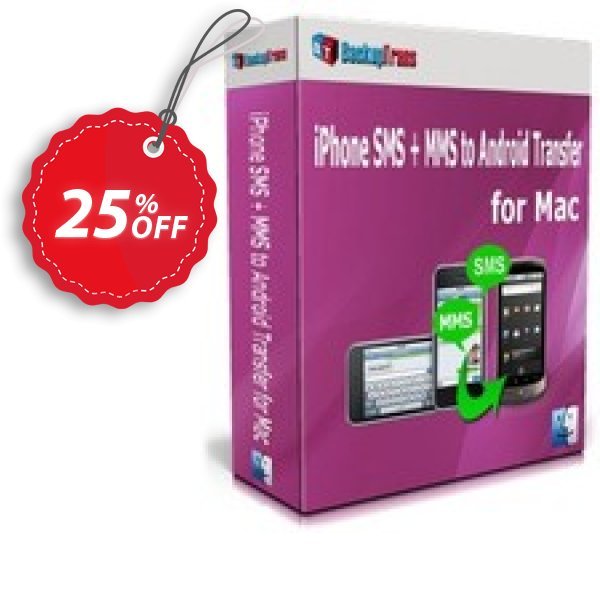 Backuptrans iPhone SMS + MMS to Android Transfer for MAC, Family Edition Coupon, discount Holiday Deals. Promotion: big offer code of Backuptrans iPhone SMS + MMS to Android Transfer for Mac (Family Edition) 2024