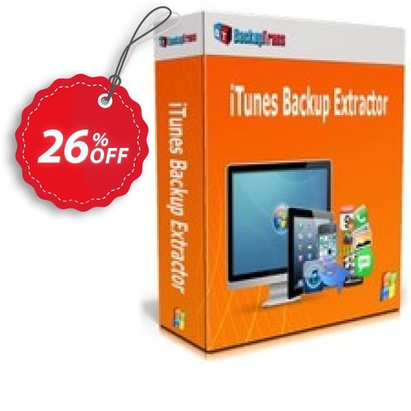 Backuptrans iTunes Backup Extractor, Business Edition  Coupon, discount Backuptrans iTunes Backup Extractor (Business Edition) amazing deals code 2024. Promotion: wonderful sales code of Backuptrans iTunes Backup Extractor (Business Edition) 2024