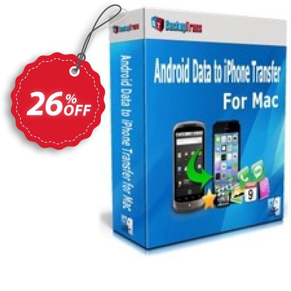 Backuptrans Android Data to iPhone Transfer for MAC Coupon, discount Backuptrans Android Data to iPhone Transfer for Mac (Personal Edition) imposing deals code 2024. Promotion: staggering sales code of Backuptrans Android Data to iPhone Transfer for Mac (Personal Edition) 2024
