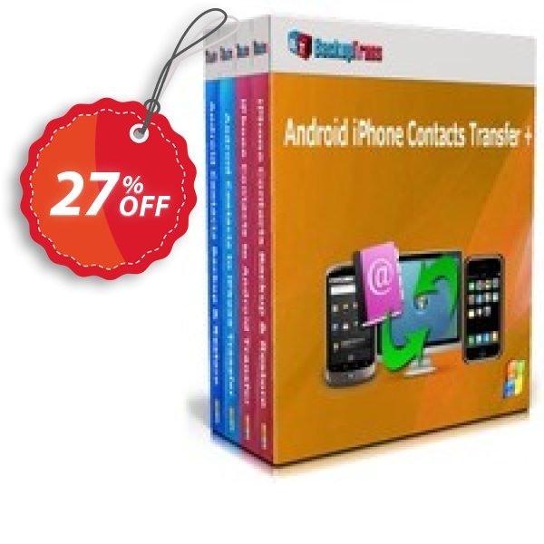 Backuptrans Android iPhone Contacts Transfer Coupon, discount Holiday Deals. Promotion: hottest sales code of Backuptrans Android iPhone Contacts Transfer + (Personal Edition) 2024