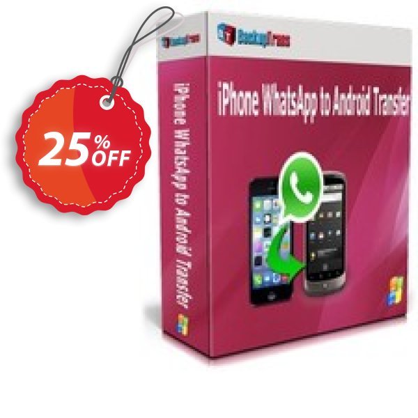 Backuptrans iPhone WhatsApp to Android Transfer, Business Edition  Coupon, discount Backuptrans iPhone WhatsApp to Android Transfer(Business Edition) impressive discount code 2024. Promotion: stirring offer code of Backuptrans iPhone WhatsApp to Android Transfer(Business Edition) 2024