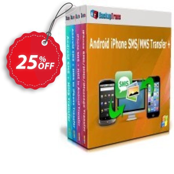 Backuptrans Android iPhone SMS/MMS Transfer plus, Family Edition Coupon, discount Holiday Deals. Promotion: marvelous discounts code of Backuptrans Android iPhone SMS/MMS Transfer + (Family Edition) 2024