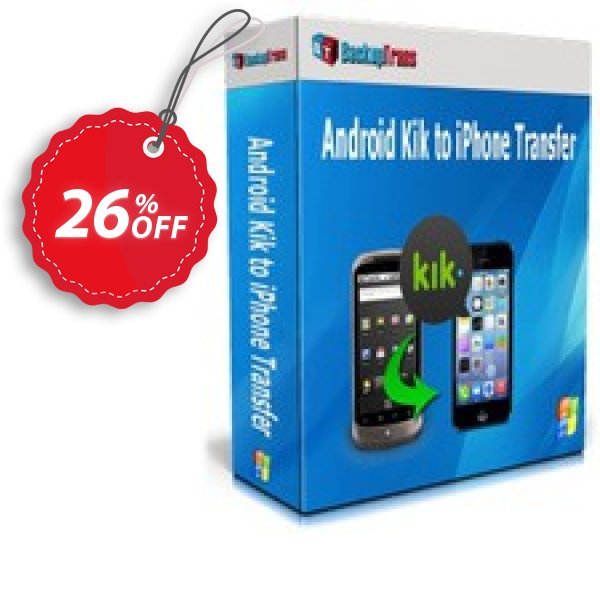 Backuptrans Android Kik to iPhone Transfer Coupon, discount Backuptrans Android Kik to iPhone Transfer (Personal Edition) imposing discounts code 2025. Promotion: staggering promo code of Backuptrans Android Kik to iPhone Transfer (Personal Edition) 2024
