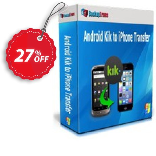 Backuptrans Android Kik to iPhone Transfer, Family Edition Coupon, discount Backuptrans Android Kik to iPhone Transfer (Family Edition) stirring promotions code 2025. Promotion: imposing discounts code of Backuptrans Android Kik to iPhone Transfer (Family Edition) 2024