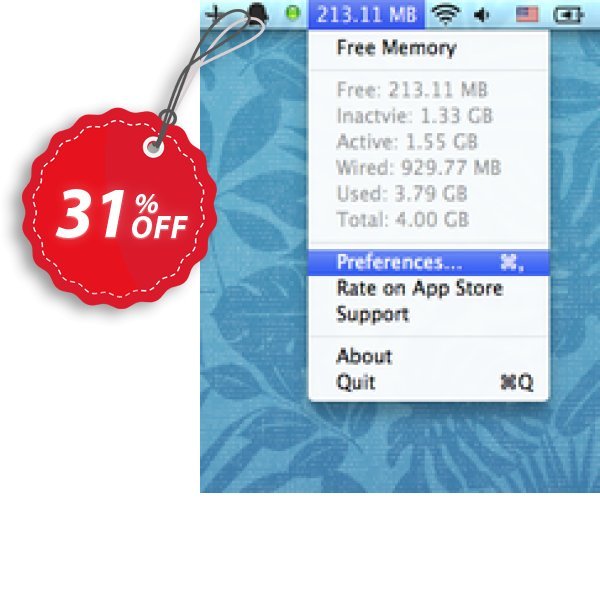 Memory Free Pro for MAC Coupon, discount Memory Free Pro for Mac amazing discount code 2025. Promotion: amazing discount code of Memory Free Pro for Mac 2024