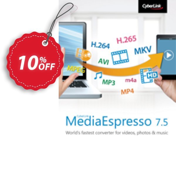 CyberLink MediaEspresso Coupon, discount 10% OFF CyberLink MediaEspresso Jan 2024. Promotion: Amazing discounts code of CyberLink MediaEspresso, tested in January 2024