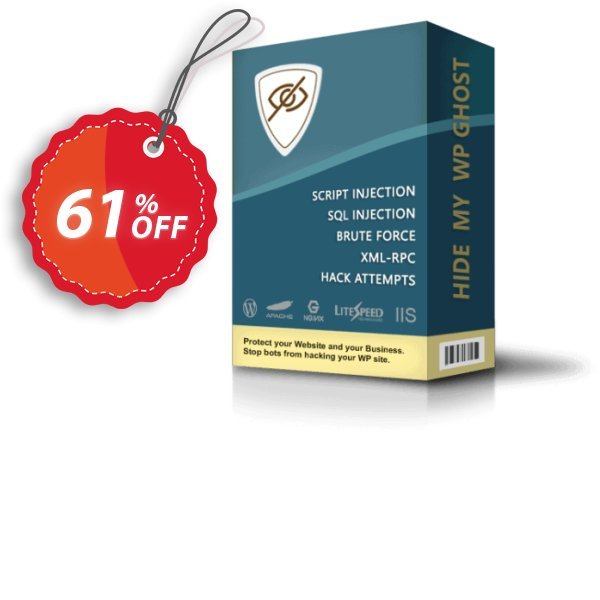 Hide My WP Ghost - 5 Websites Coupon, discount 60% Discount - 5 Websites. Promotion: amazing promotions code of Hide My WP Ghost - 5 Websites 2024