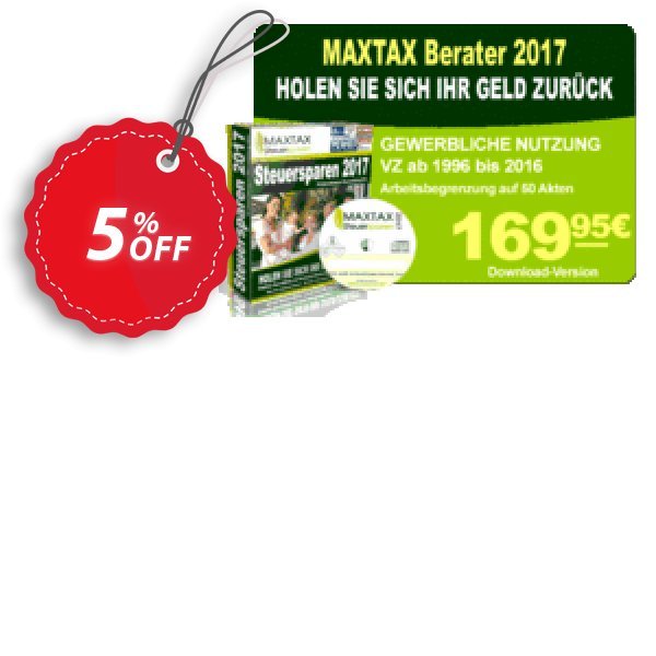 MAXTAX - Beraterversion 2017 - 50 Akten Coupon, discount MAXTAX SPAR-ABO. Promotion: dreaded promotions code of MAXTAX - Beraterversion 2017 - 50 Akten 2024