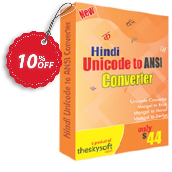 TheSkySoft Hindi Unicode to ANSI Converter Coupon, discount 10%Discount. Promotion: amazing promo code of Hindi Unicode to ANSI Converter 2024