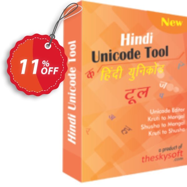 TheSkySoft Hindi Unicode Tool Coupon, discount 10%Discount. Promotion: stunning discounts code of Hindi Unicode Tool 2024