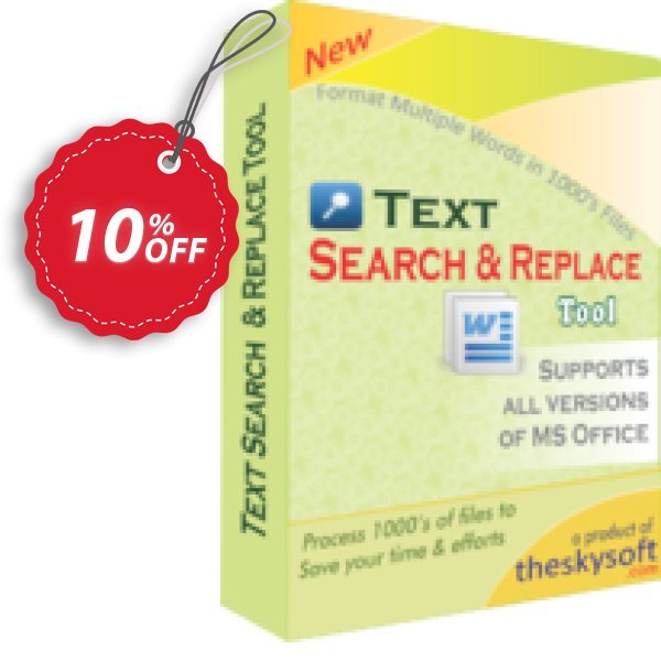 TheSkySoft Text Search and Replace Tool Coupon, discount 10%Discount. Promotion: dreaded discounts code of Text Search and Replace Tool 2024