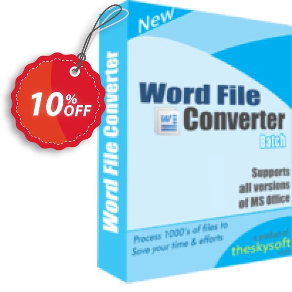 TheSkySoft Word File Converter Batch Coupon, discount 10%Discount. Promotion: amazing promotions code of Word File Converter Batch 2024