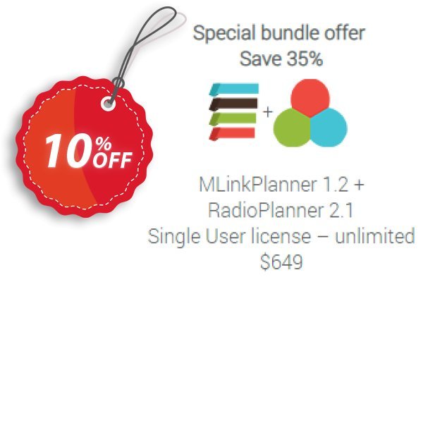 Special Bundle: MLinkPlanner 1.2 + RadioPlanner 2.1 Unlimited Coupon, discount MLinkPlanner 1.2 Single User license unlimited + RadioPlanner 2.1 Single User license unlimited awful deals code 2025. Promotion: awful deals code of MLinkPlanner 1.2 Single User license unlimited + RadioPlanner 2.1 Single User license unlimited 2024