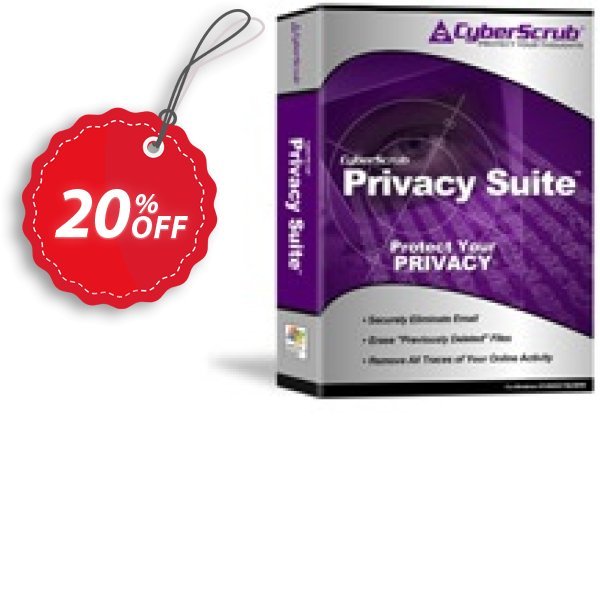 Cyberscrub Privacy Suite Coupon, discount Cyberscrub Privacy Suite 5.1 with 1 Yr Subscription imposing deals code 2024. Promotion: imposing deals code of Cyberscrub Privacy Suite 5.1 with 1 Yr Subscription 2024
