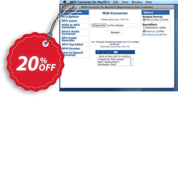 Pistonsoft Midi Converter for MAC, Business Coupon, discount Midi Converter for Mac (Business License) excellent promo code 2025. Promotion: excellent promo code of Midi Converter for Mac (Business License) 2024