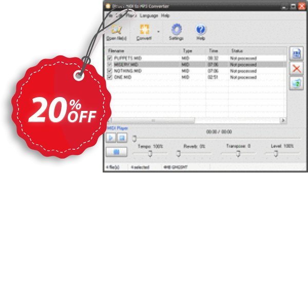 Pistonsoft MIDI Converter Coupon, discount MIDI Converter by Pistonsoft (Personal License) formidable sales code 2025. Promotion: formidable sales code of MIDI Converter by Pistonsoft (Personal License) 2024