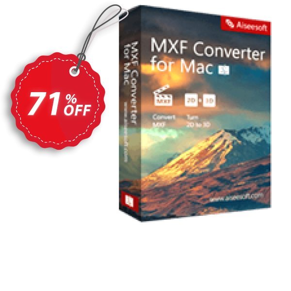 Aiseesoft MXF Converter for MAC Coupon, discount 50% Aiseesoft. Promotion: 50% Off for All Products of Aiseesoft