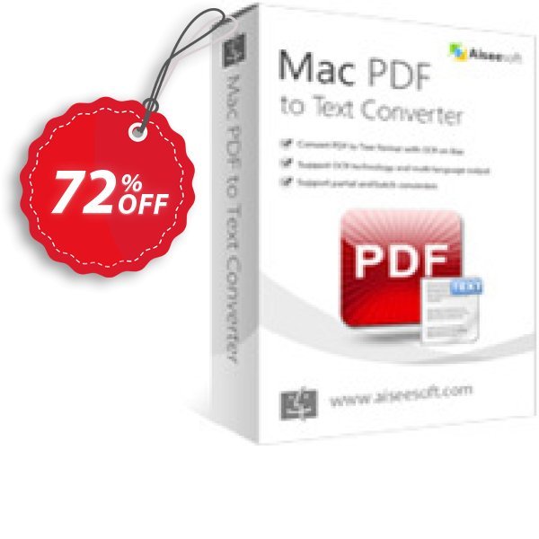 Aiseesoft MAC PDF to Text Converter Coupon, discount 40% Aiseesoft. Promotion: 40% Off for All Products of Aiseesoft