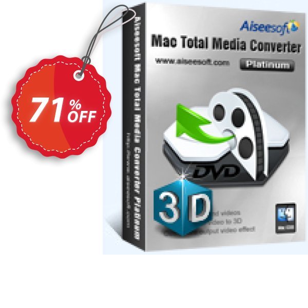 Aiseesoft MAC Total Media Converter Platinum Coupon, discount Aiseesoft Mac Total Media Converter Platinum formidable discounts code 2024. Promotion: formidable discounts code of Aiseesoft Mac Total Media Converter Platinum 2024