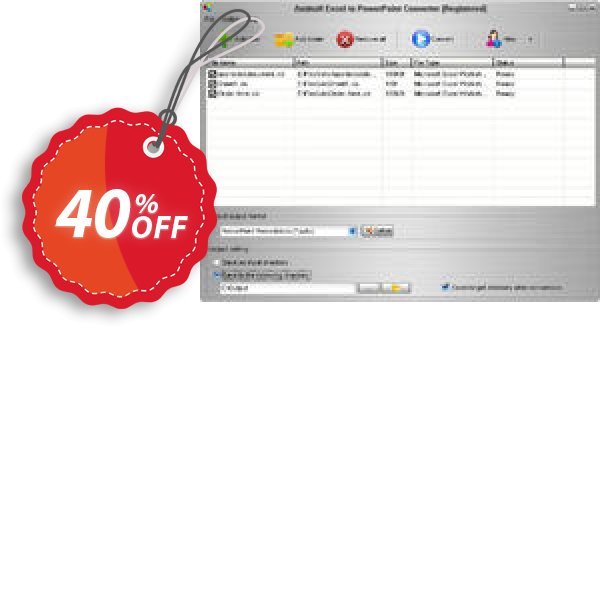Aostsoft Excel to PowerPoint Converter Coupon, discount Aostsoft Excel to PowerPoint Converter Staggering offer code 2024. Promotion: Staggering offer code of Aostsoft Excel to PowerPoint Converter 2024