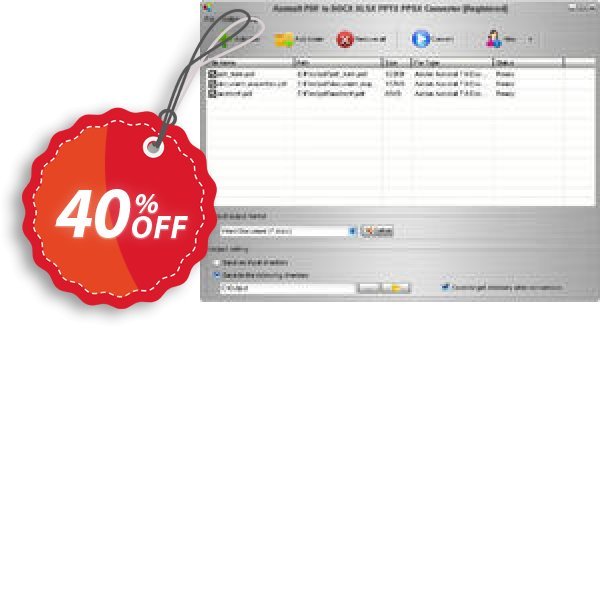 Aostsoft PDF to DOCX XLSX PPTX PPSX Converter Coupon, discount Aostsoft PDF to DOCX XLSX PPTX PPSX Converter Awful offer code 2025. Promotion: Awful offer code of Aostsoft PDF to DOCX XLSX PPTX PPSX Converter 2024