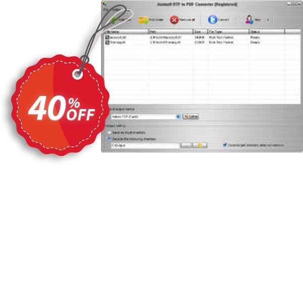 Aostsoft RTF to PDF Converter Coupon, discount Aostsoft RTF to PDF Converter Exclusive discounts code 2024. Promotion: Exclusive discounts code of Aostsoft RTF to PDF Converter 2024