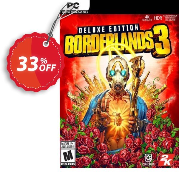 Borderlands 3 Deluxe Edition PC + DLC, US/AUS/JP  Coupon, discount Borderlands 3 Deluxe Edition PC + DLC (US/AUS/JP) Deal. Promotion: Borderlands 3 Deluxe Edition PC + DLC (US/AUS/JP) Exclusive offer 