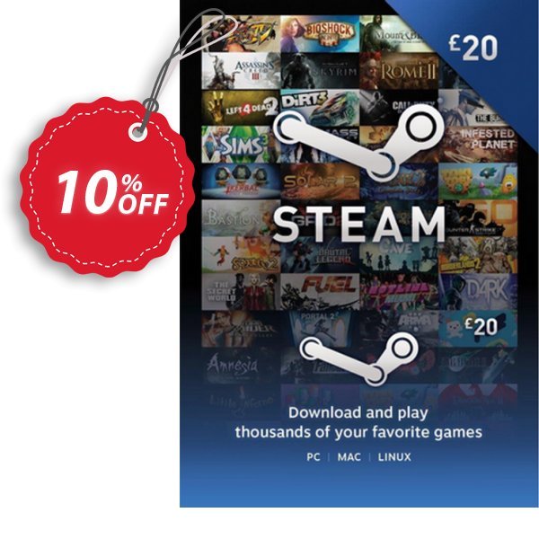 Steam Wallet Top-up £20 GBP Coupon, discount Steam Wallet Top-up £20 GBP Deal. Promotion: Steam Wallet Top-up £20 GBP Exclusive offer 