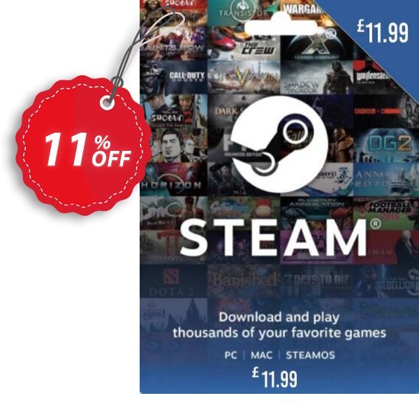 Steam Wallet Top-up £11.99 GBP Coupon, discount Steam Wallet Top-up £11.99 GBP Deal. Promotion: Steam Wallet Top-up £11.99 GBP Exclusive offer 