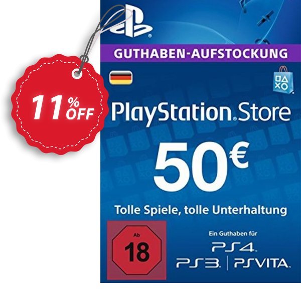 PS Network, PSN Card - 50 EUR, Germany  Coupon, discount PlayStation Network (PSN) Card - 50 EUR (Germany) Deal. Promotion: PlayStation Network (PSN) Card - 50 EUR (Germany) Exclusive offer 