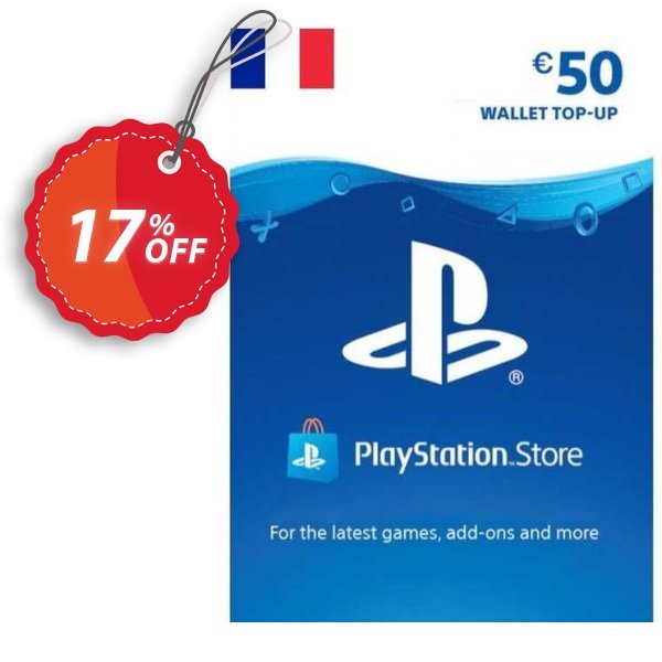 PS Network, PSN Card - 50 EUR, France  Coupon, discount PlayStation Network (PSN) Card - 50 EUR (France) Deal. Promotion: PlayStation Network (PSN) Card - 50 EUR (France) Exclusive offer 