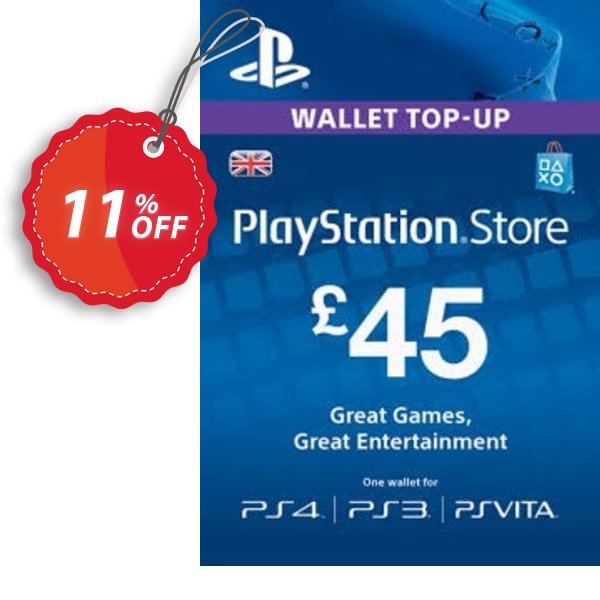 PS Network, PSN Card - 45 GBP Coupon, discount Playstation Network (PSN) Card - 45 GBP Deal. Promotion: Playstation Network (PSN) Card - 45 GBP Exclusive offer 