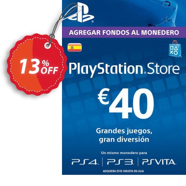 PS Network, PSN Card - 40 EUR, Spain  Coupon, discount PlayStation Network (PSN) Card - 40 EUR (Spain) Deal. Promotion: PlayStation Network (PSN) Card - 40 EUR (Spain) Exclusive offer 