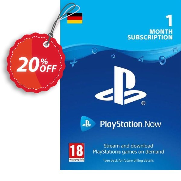 PS Now Monthly Subscription, Germany  Coupon, discount PlayStation Now 1 Month Subscription (Germany) Deal. Promotion: PlayStation Now 1 Month Subscription (Germany) Exclusive offer 