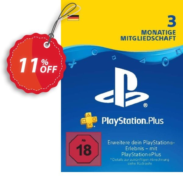 PS Plus, PS+ - 3 Month Subscription, Germany  Coupon, discount PlayStation Plus (PS+) - 3 Month Subscription (Germany) Deal. Promotion: PlayStation Plus (PS+) - 3 Month Subscription (Germany) Exclusive offer 