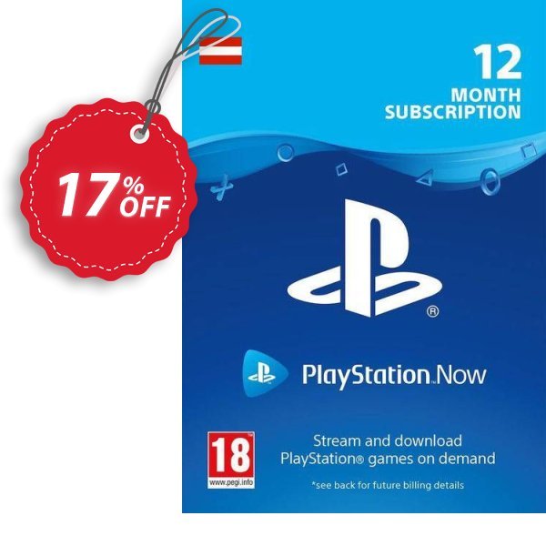PS Now 12 Month Subscription, Austria  Coupon, discount PlayStation Now 12 Month Subscription (Austria) Deal. Promotion: PlayStation Now 12 Month Subscription (Austria) Exclusive offer 