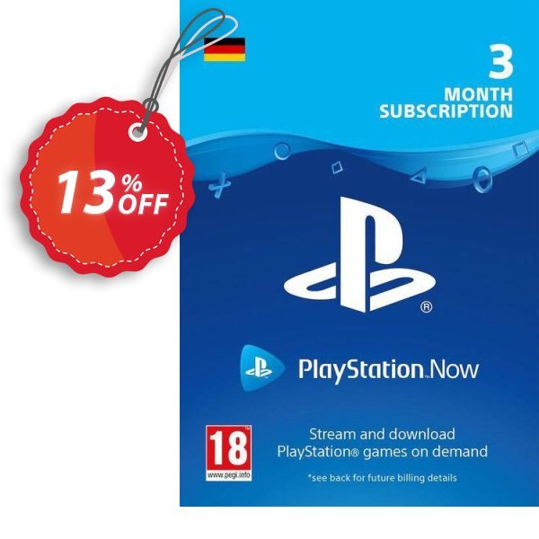 PS Now 3 Month Subscription, Germany  Coupon, discount PlayStation Now 3 Month Subscription (Germany) Deal. Promotion: PlayStation Now 3 Month Subscription (Germany) Exclusive offer 