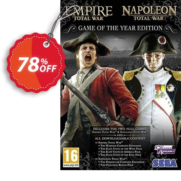 Empire and Napoleon Total War Collection - Game of the Year, PC  Coupon, discount Empire and Napoleon Total War Collection - Game of the Year (PC) Deal. Promotion: Empire and Napoleon Total War Collection - Game of the Year (PC) Exclusive Easter Sale offer 