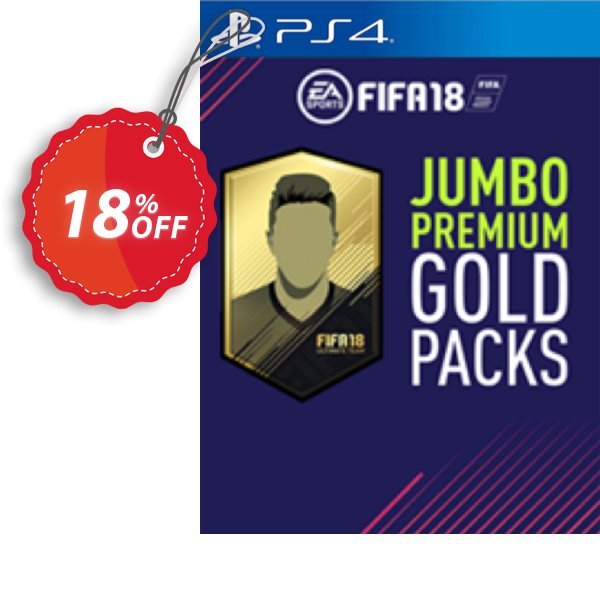 FIFA 18 PS4 - 5 Jumbo Premium Gold Packs DLC Coupon, discount FIFA 18 PS4 - 5 Jumbo Premium Gold Packs DLC Deal. Promotion: FIFA 18 PS4 - 5 Jumbo Premium Gold Packs DLC Exclusive Easter Sale offer 
