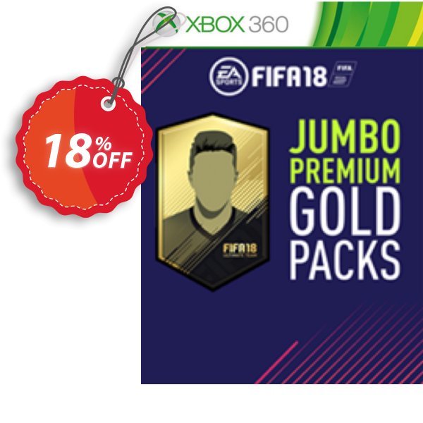 FIFA 18, Xbox 360 - 5 Jumbo Premium Gold Packs DLC Coupon, discount FIFA 18 (Xbox 360) - 5 Jumbo Premium Gold Packs DLC Deal. Promotion: FIFA 18 (Xbox 360) - 5 Jumbo Premium Gold Packs DLC Exclusive Easter Sale offer 