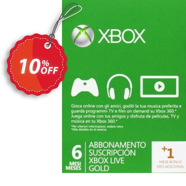 6 + Monthly Xbox Live Gold Membership, Xbox One/360  Coupon, discount 6 + 1 Month Xbox Live Gold Membership (Xbox One/360) Deal. Promotion: 6 + 1 Month Xbox Live Gold Membership (Xbox One/360) Exclusive Easter Sale offer 