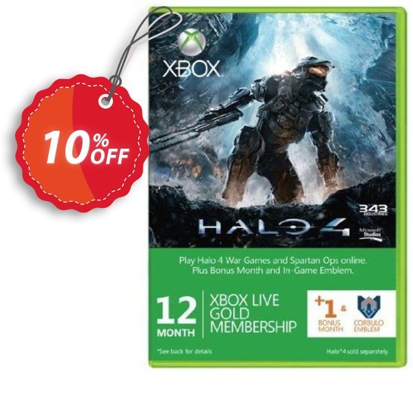 12 + Monthly Xbox Live Gold Membership + Halo 4 Corbulo Emblem, Xbox One/360  Coupon, discount 12 + 1 Month Xbox Live Gold Membership + Halo 4 Corbulo Emblem (Xbox One/360) Deal. Promotion: 12 + 1 Month Xbox Live Gold Membership + Halo 4 Corbulo Emblem (Xbox One/360) Exclusive Easter Sale offer 