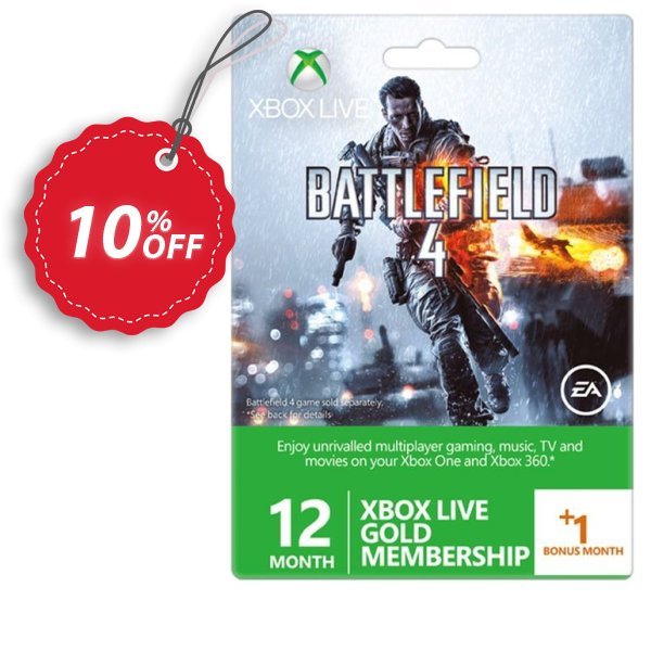 12 + Monthly Xbox Live Gold Membership - Battlefield 4 Design, Xbox One/360  Coupon, discount 12 + 1 Month Xbox Live Gold Membership - Battlefield 4 Design (Xbox One/360) Deal. Promotion: 12 + 1 Month Xbox Live Gold Membership - Battlefield 4 Design (Xbox One/360) Exclusive Easter Sale offer 