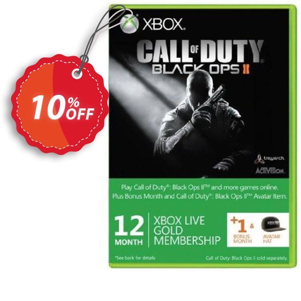 12 + Monthly Xbox Live Gold Membership - Black Ops II Branded, Xbox One/360  Coupon, discount 12 + 1 Month Xbox Live Gold Membership - Black Ops II Branded (Xbox One/360) Deal. Promotion: 12 + 1 Month Xbox Live Gold Membership - Black Ops II Branded (Xbox One/360) Exclusive Easter Sale offer 