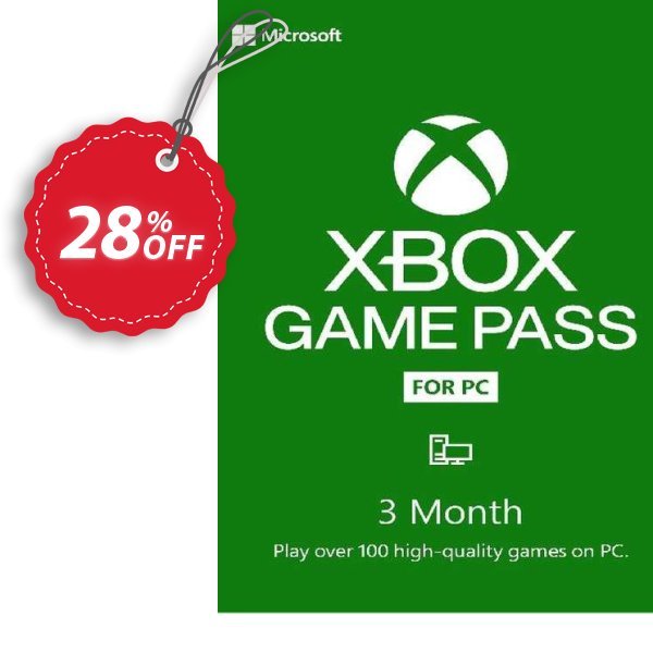 3 Month Xbox Game Pass - PC, EU  Coupon, discount 3 Month Xbox Game Pass - PC (EU) Deal 2024 CDkeys. Promotion: 3 Month Xbox Game Pass - PC (EU) Exclusive Sale offer 