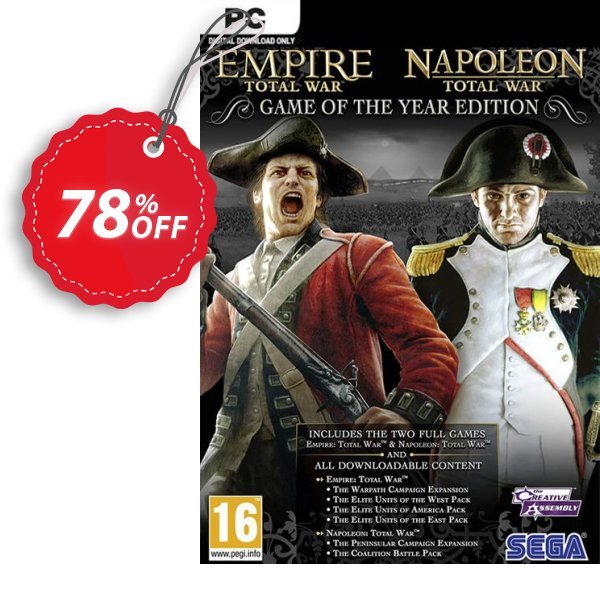 Total War: Empire & Napoleon GOTY PC, EU  Coupon, discount Total War: Empire & Napoleon GOTY PC (EU) Deal 2024 CDkeys. Promotion: Total War: Empire & Napoleon GOTY PC (EU) Exclusive Sale offer 