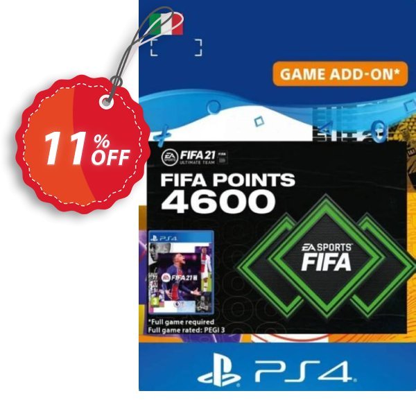 FIFA 21 Ultimate Team 4600 Points Pack PS4/PS5, Italy  Coupon, discount FIFA 21 Ultimate Team 4600 Points Pack PS4/PS5 (Italy) Deal 2024 CDkeys. Promotion: FIFA 21 Ultimate Team 4600 Points Pack PS4/PS5 (Italy) Exclusive Sale offer 